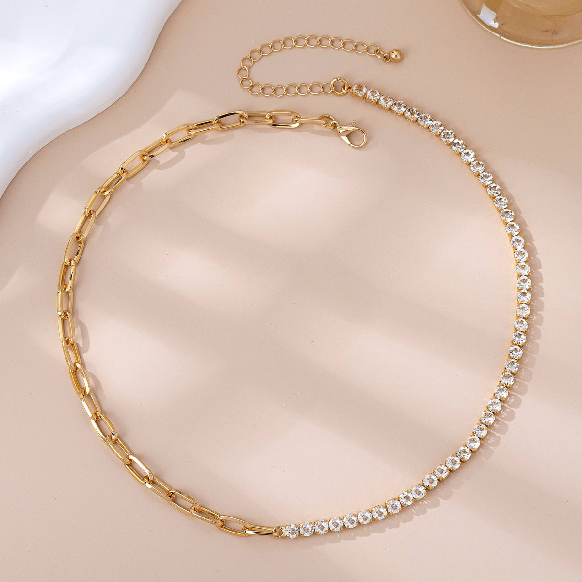 Dual Necklace-Half Rhinestones & Half Link Chain | 80N92669