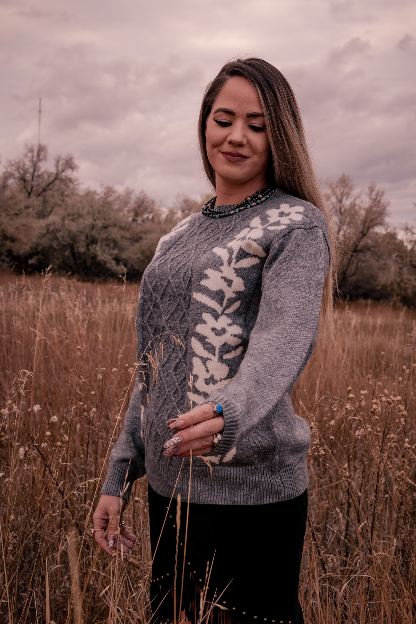 Floral Cable Knit Sweater