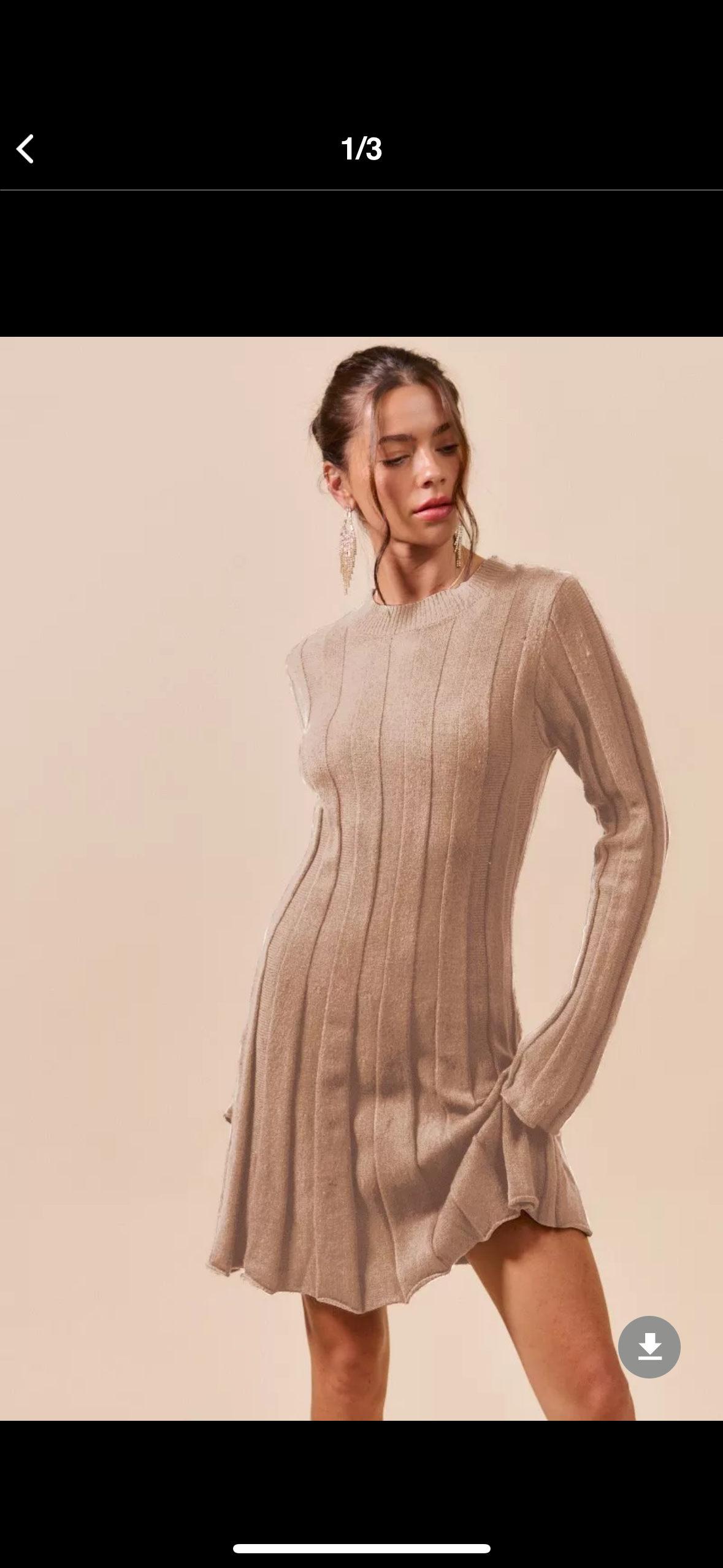 Sand Ribbed Knit Long Sleeve Sweater Dress
