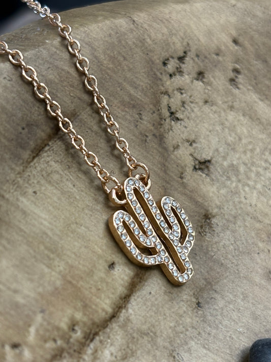 Dainty Gold Cactus Necklace