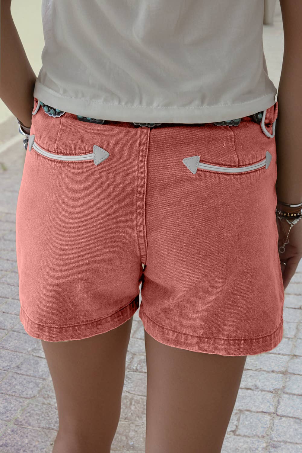 Western Contrast Arrow Detail Western Denim Shorts