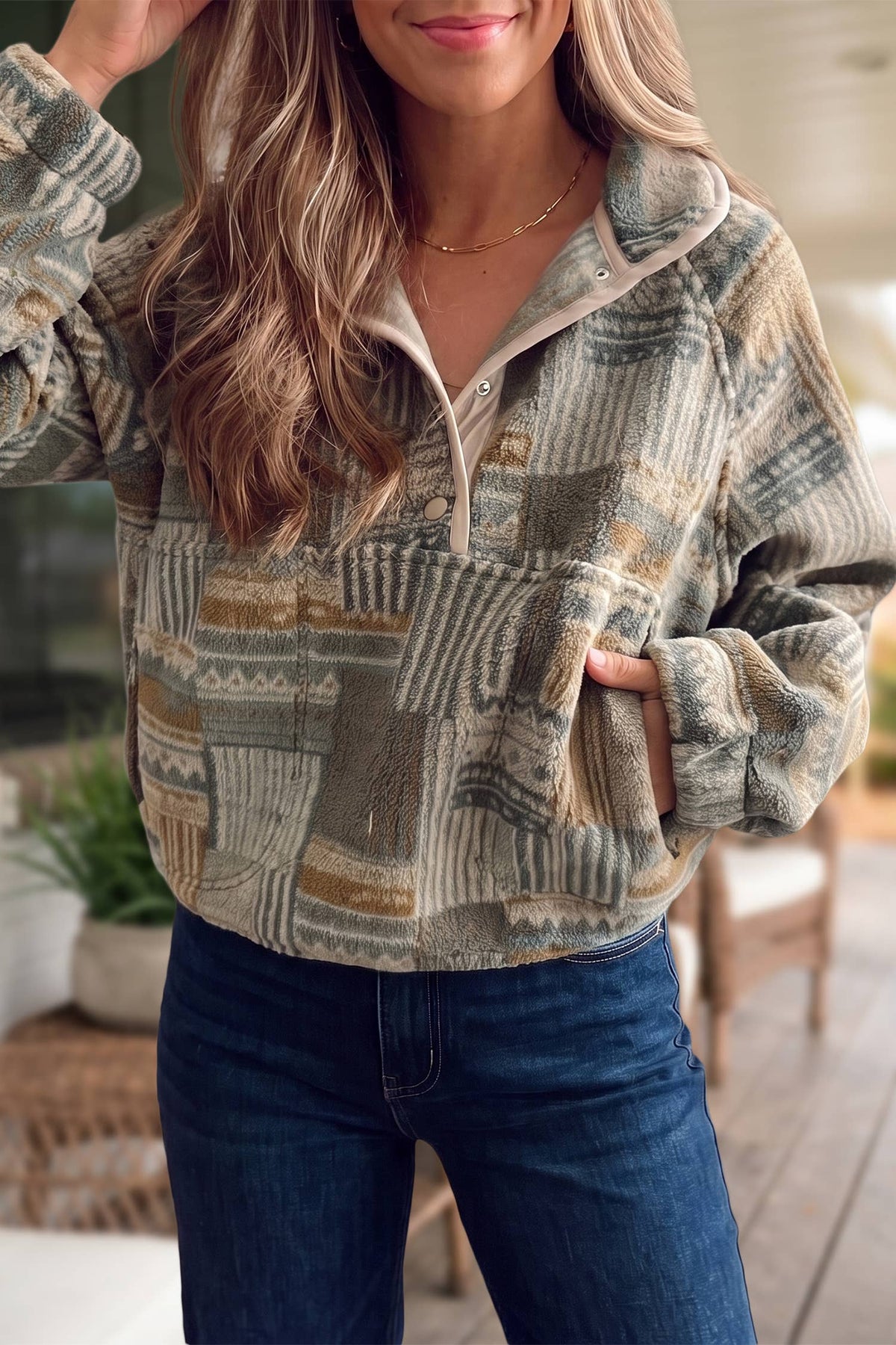 Western Fleece Pullover Long Sleeve Sweatshirt | S-XL