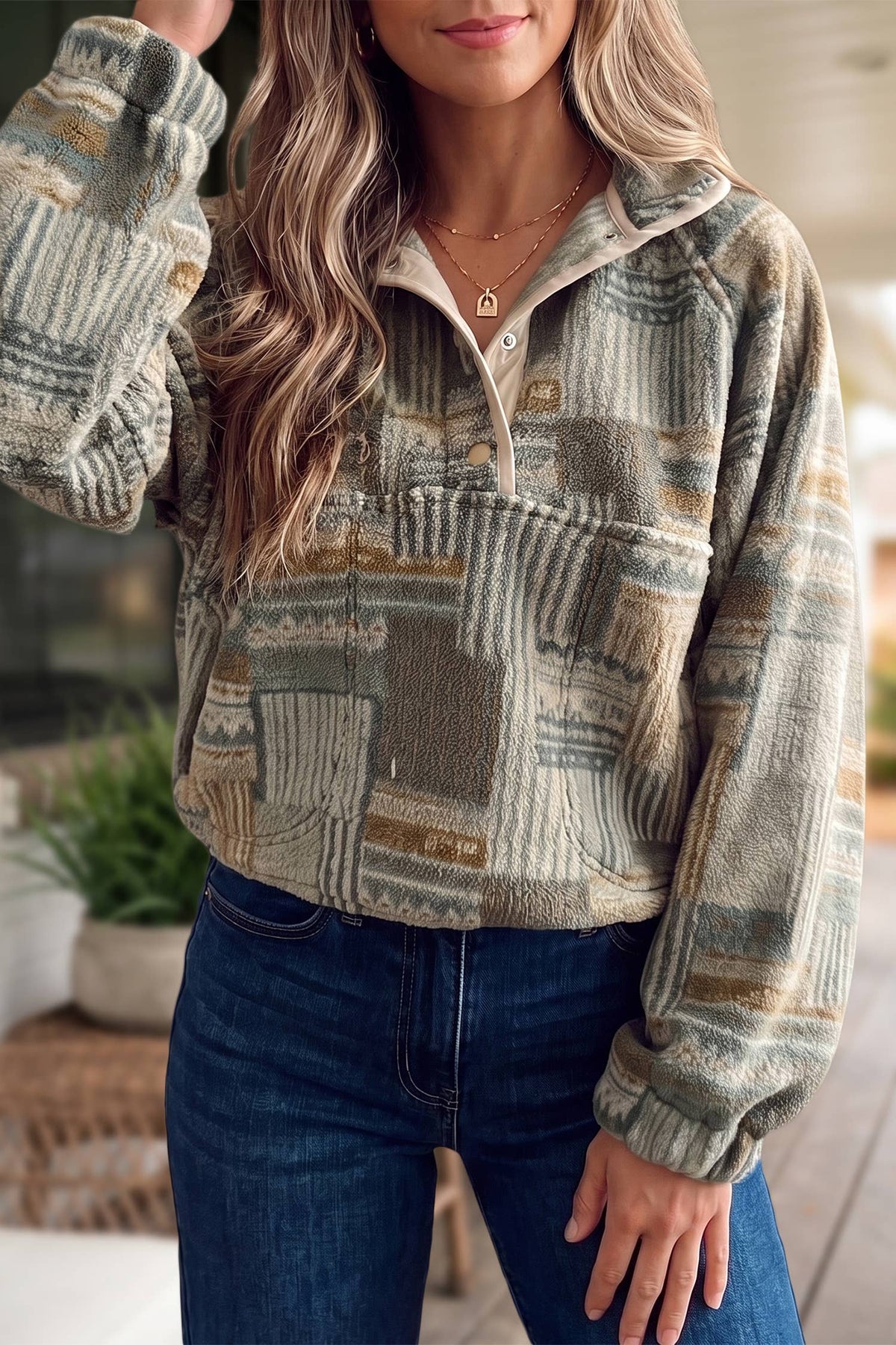 Western Fleece Pullover Long Sleeve Sweatshirt | S-XL