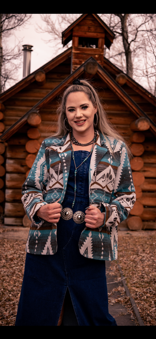 Turquoise Aztec Blazer Jacket