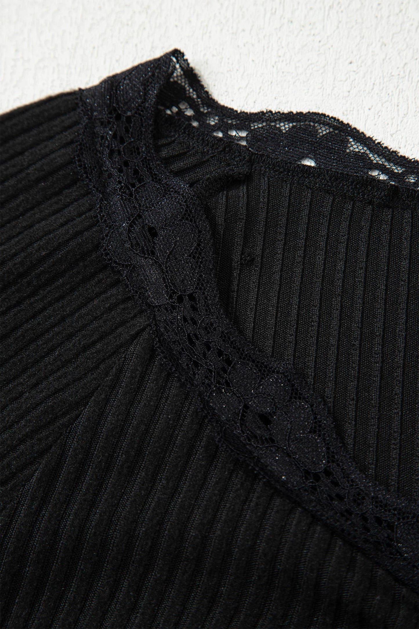 Lace Neckline Button Decor Lettuce Edge Long Sleeve Top
