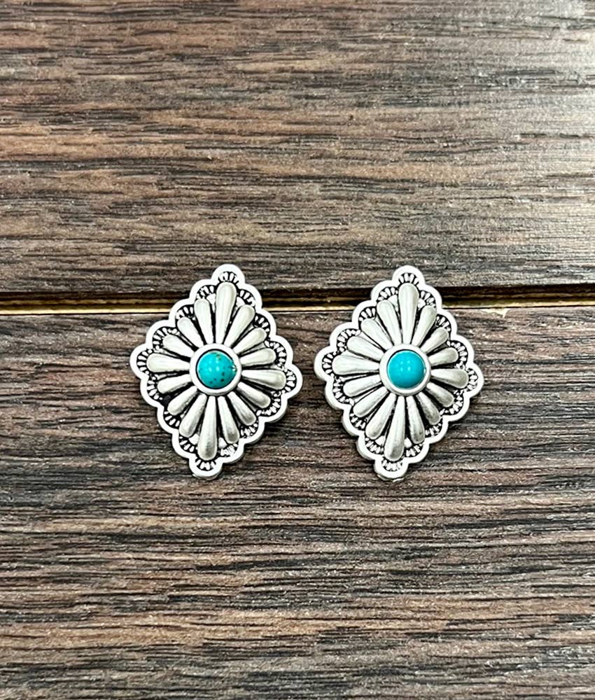 1" Brass Concho Turquoise Stud Earrings