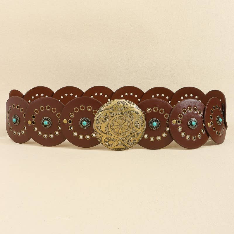 Studded Circular Disc Snap Y Shape Punk Belt | 40BT657