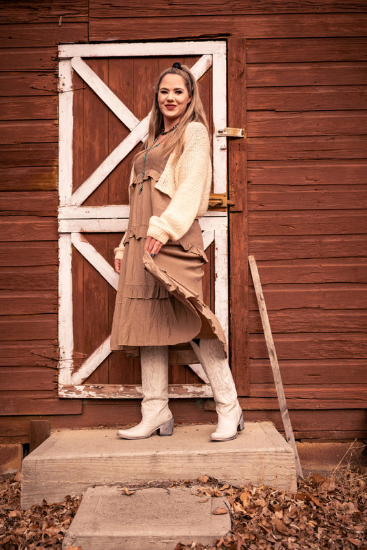 2-Way Smocked Ruffle Tiered Midi Dress or Skirt