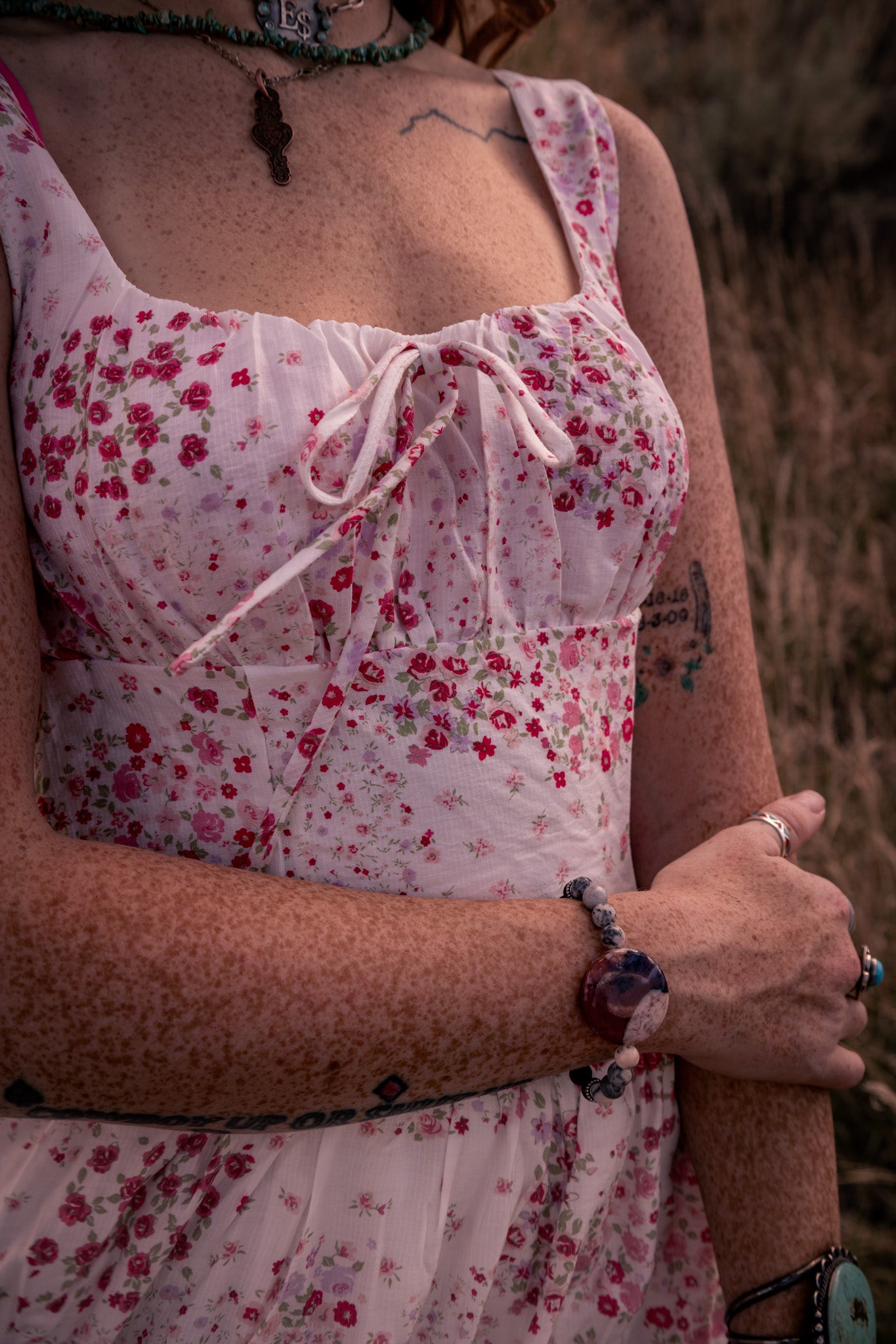 FLORAL SLEEVELESS CORSET FRONT TIE MIDI DRESS