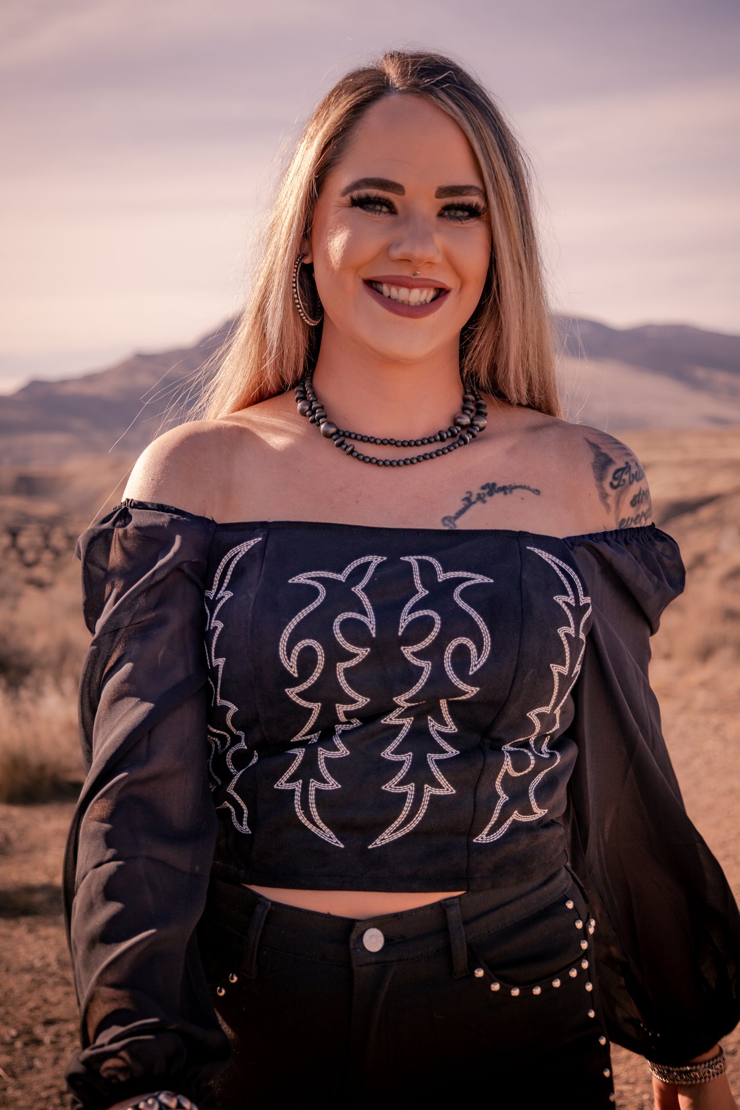 Black Boot Stitch Top