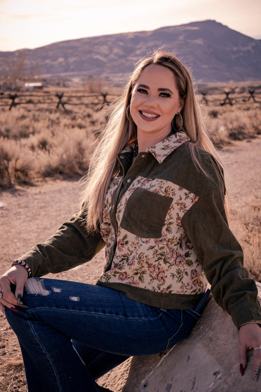 Ribbed Retro Flower Patchwork Jacket