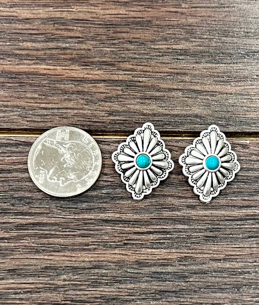 1" Brass Concho Turquoise Stud Earrings