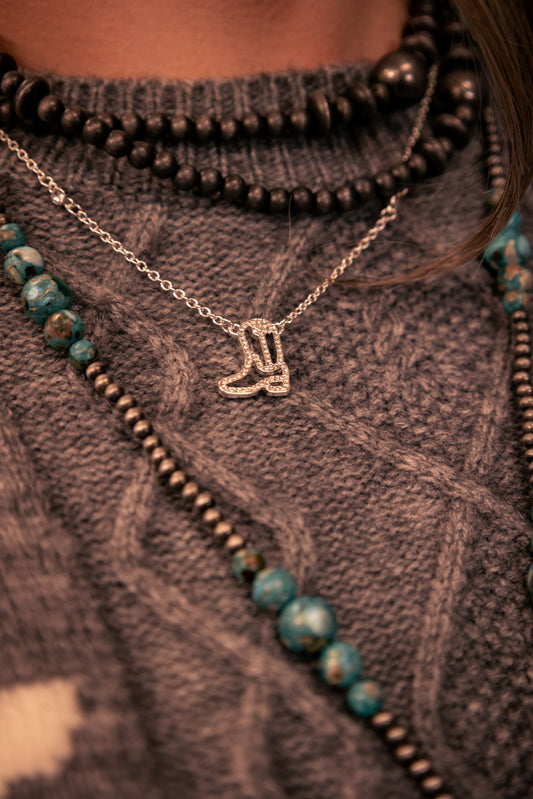 Dainty Silver Cowboy Boot Necklace