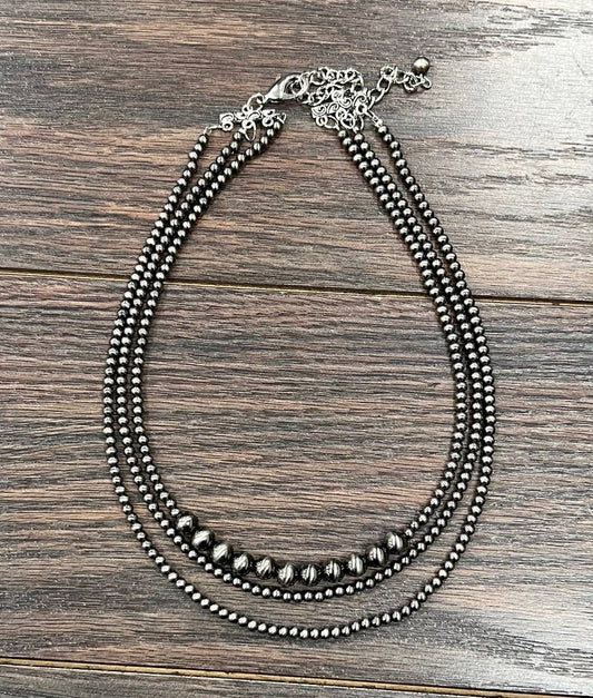 17" Polish Western Bead 3-Strand Necklace
