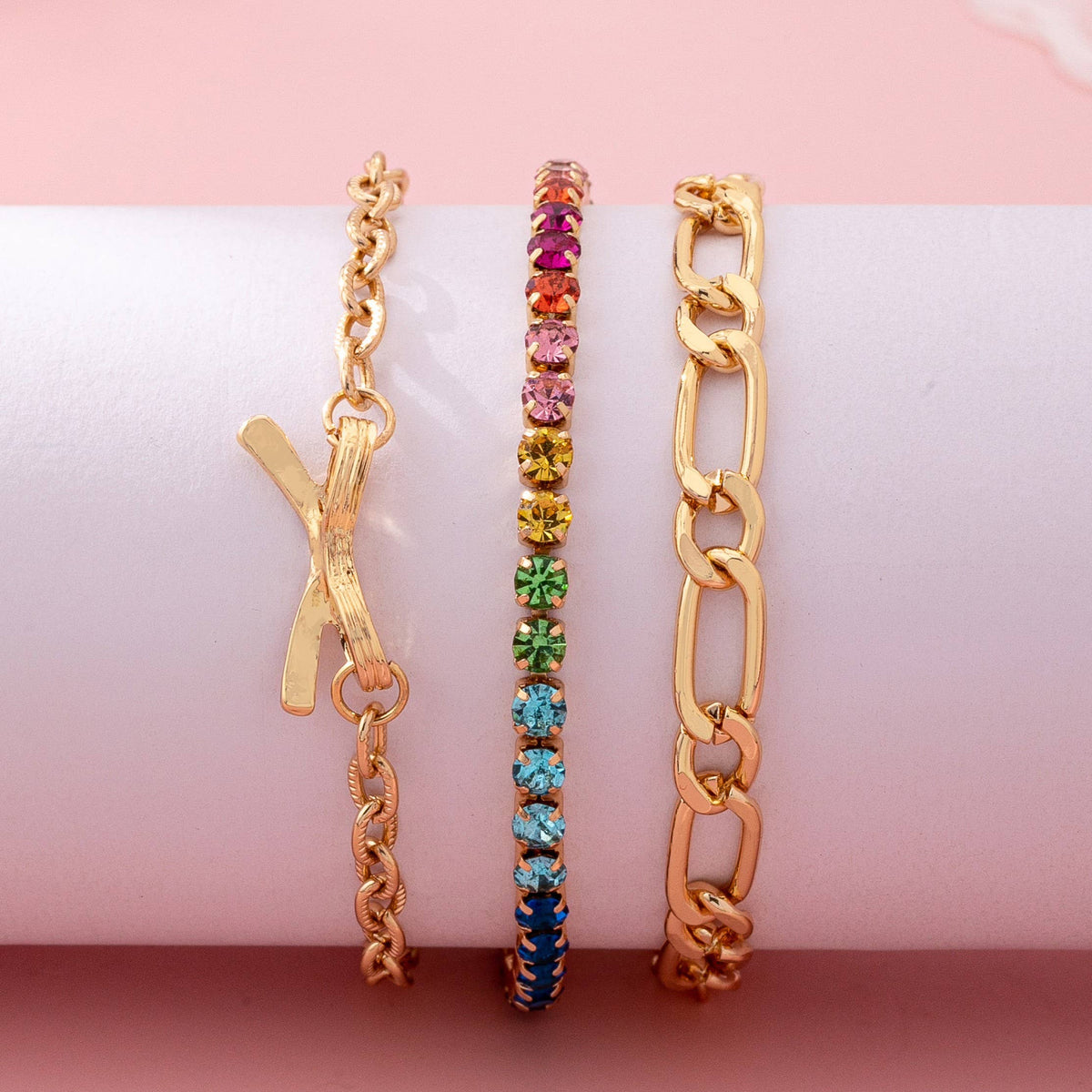 Multi Rainbow Crystals & Mixed Chains Bracelet | 80B1646
