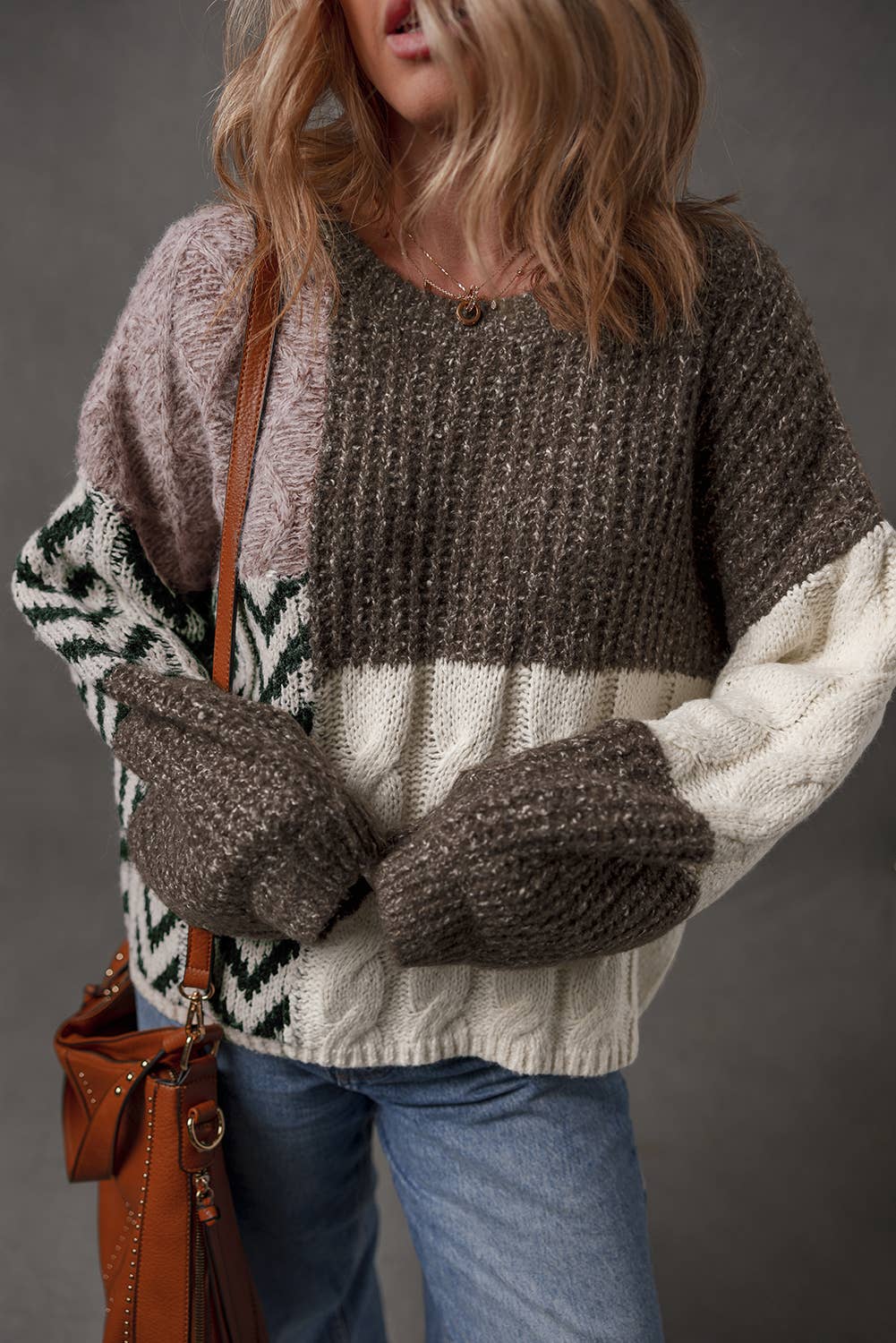Colorblock Knotted Back Loose Fit Sweater | S-4X