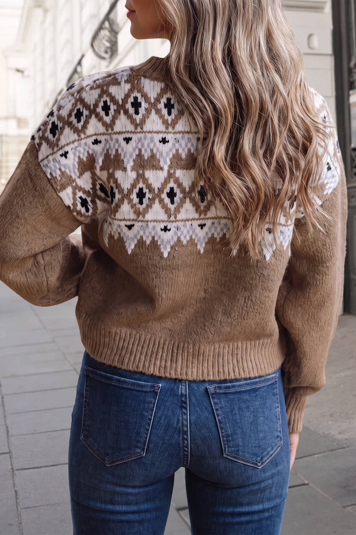 Western Print Crewneck Pullover Sweater | S-XL