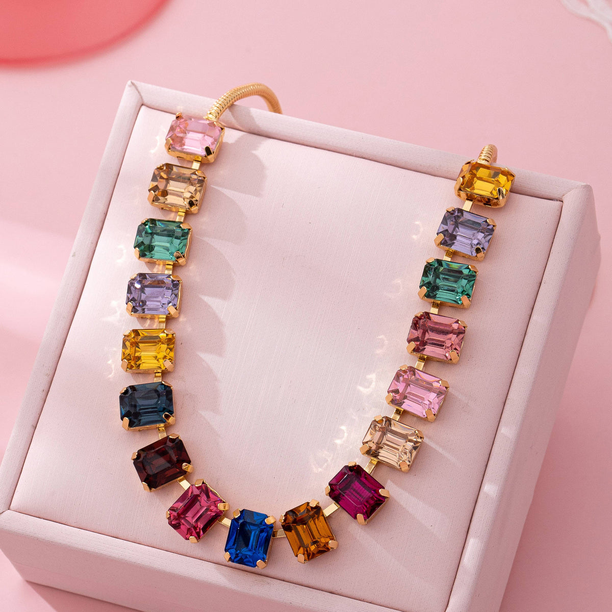 Rainbow Emerald-Cut Gemstone Statement Necklace | 80N92825