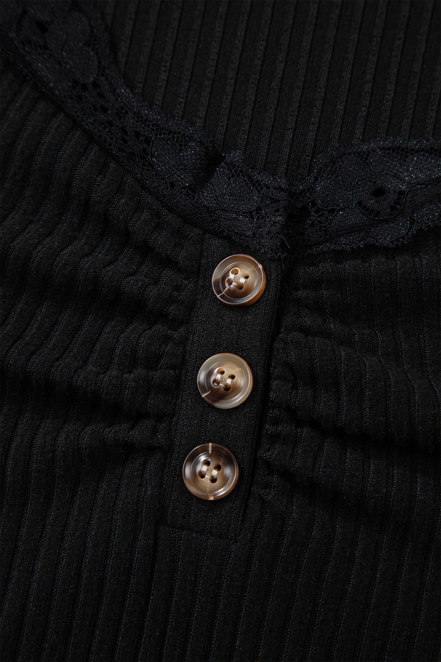 Lace Neckline Button Decor Lettuce Edge Long Sleeve Top