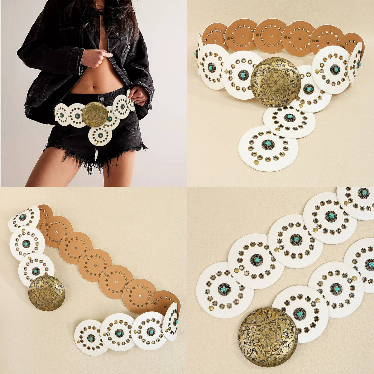 Studded Circular Disc Snap Y Shape Punk Belt | 40BT657