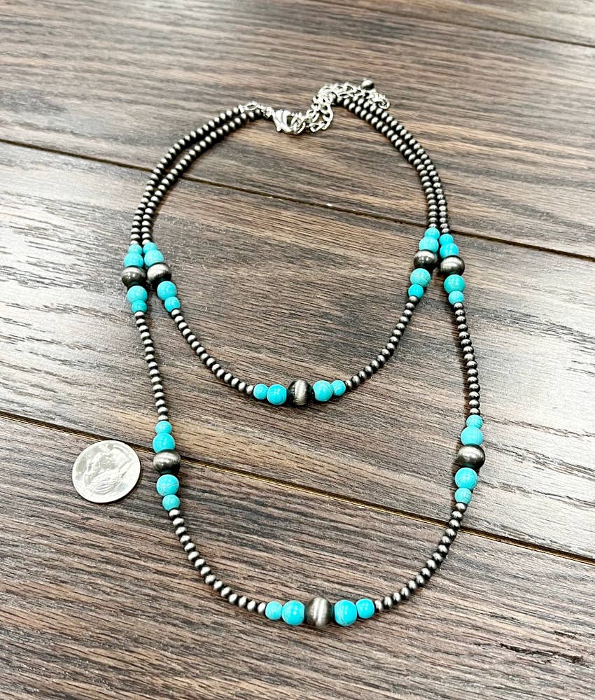 22" Western Turquoise 2-strand Necklace