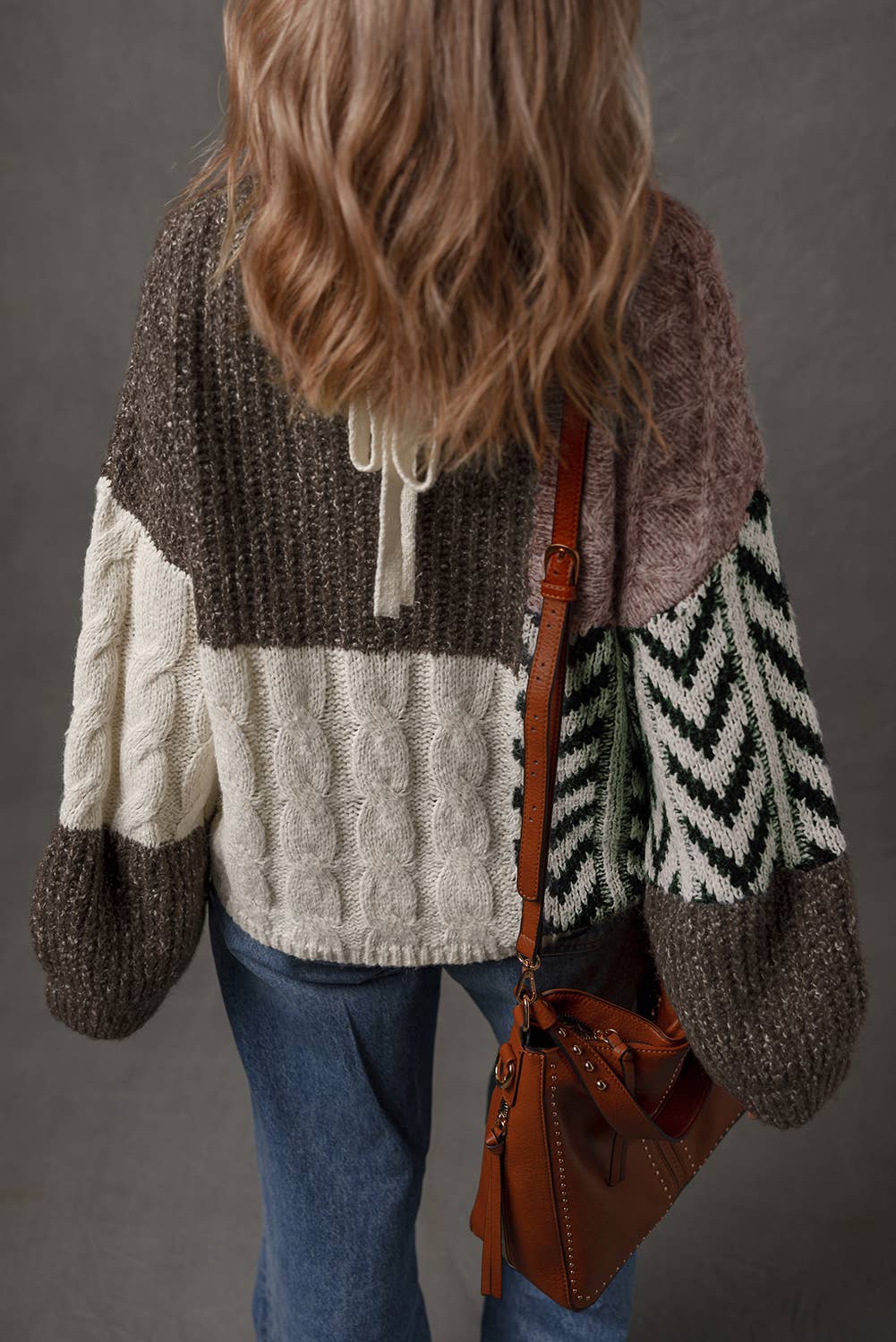 Colorblock Knotted Back Loose Fit Sweater | S-4X