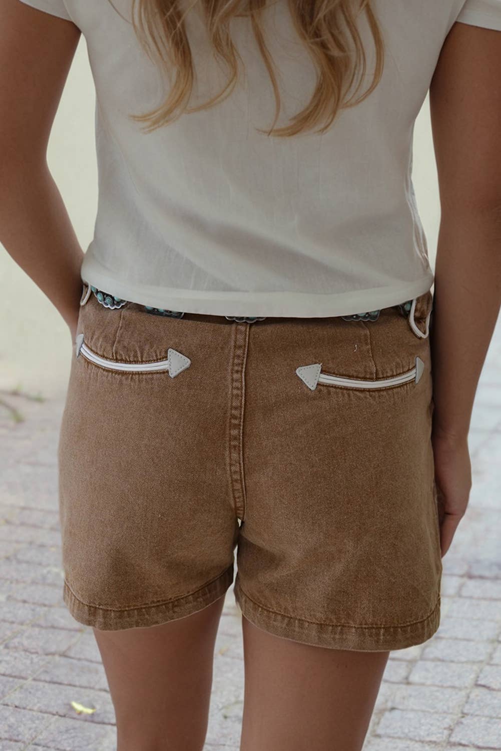 Western Contrast Arrow Detail Western Denim Shorts