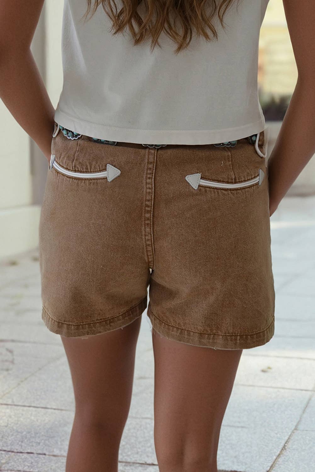 Western Contrast Arrow Detail Western Denim Shorts