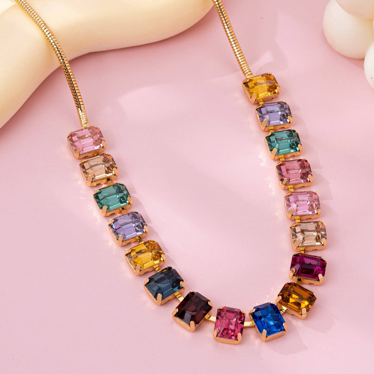 Rainbow Emerald-Cut Gemstone Statement Necklace | 80N92825