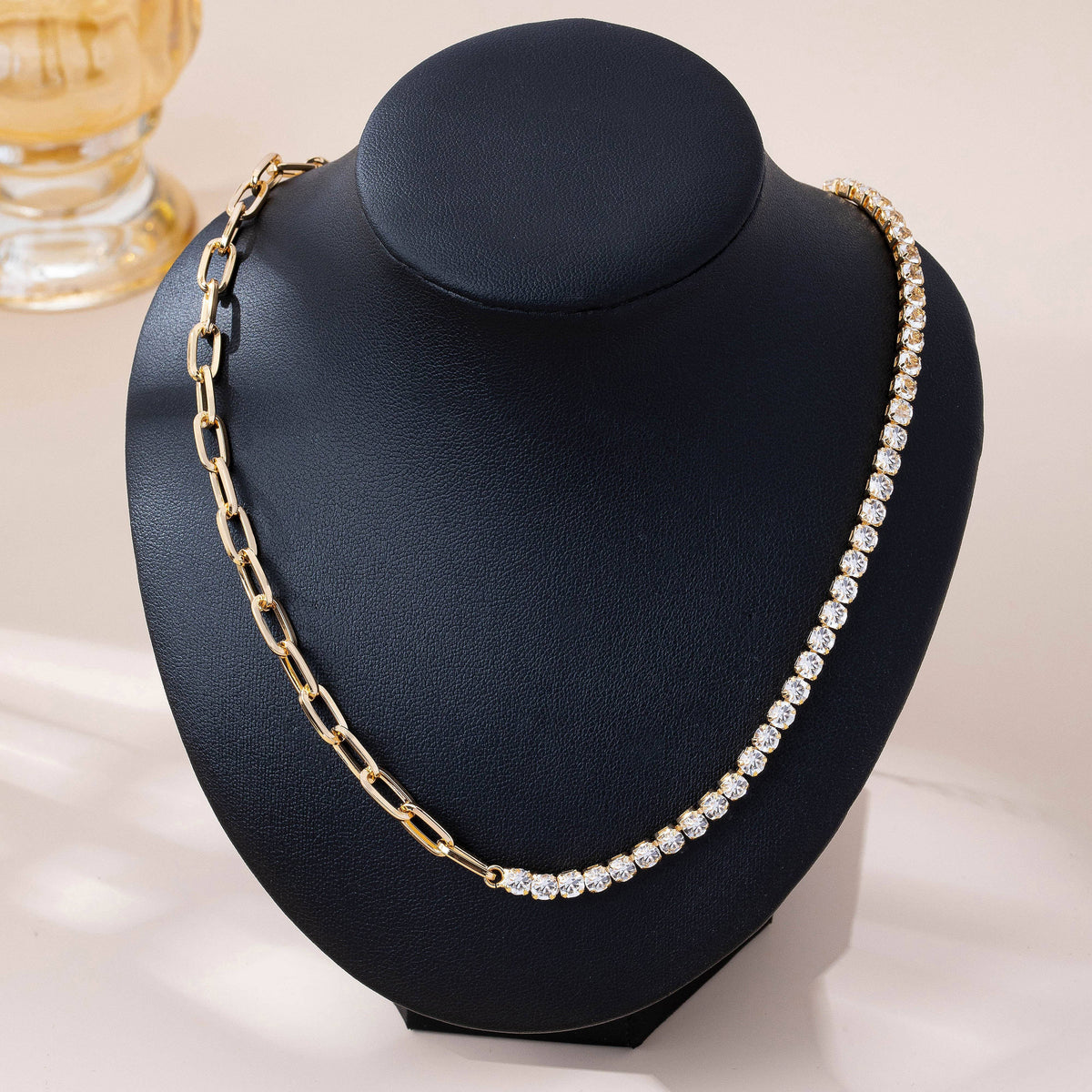 Dual Necklace-Half Rhinestones & Half Link Chain | 80N92669
