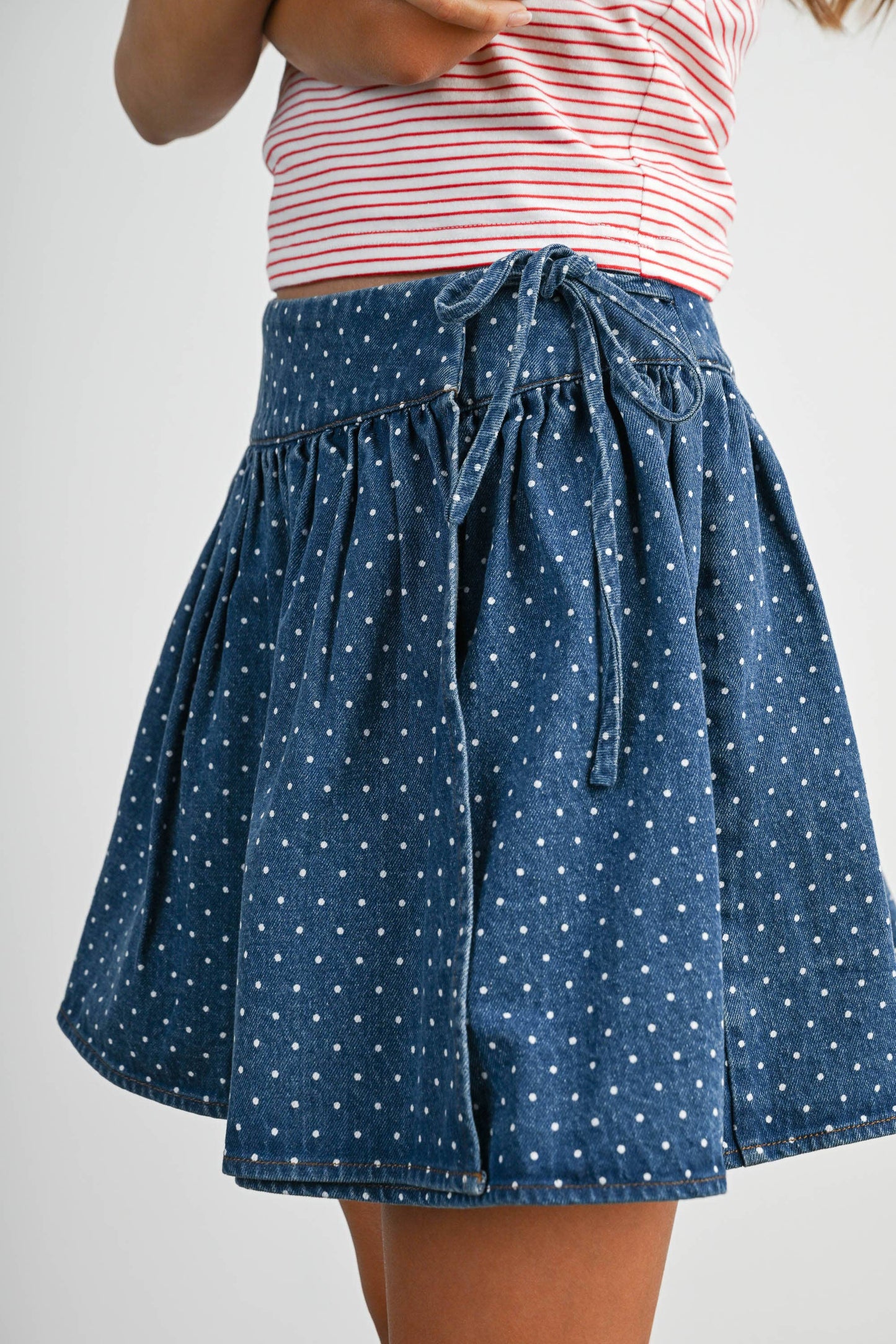 Dotted Swiss Gathered Miniskirt