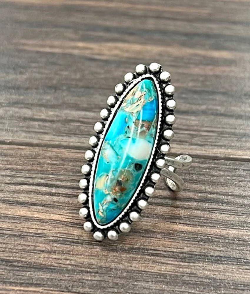 1.5" Western Elongated Gemstone Adjustable Ring