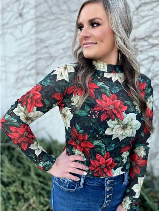 Meet Me Under the Poinsettia Mesh Top