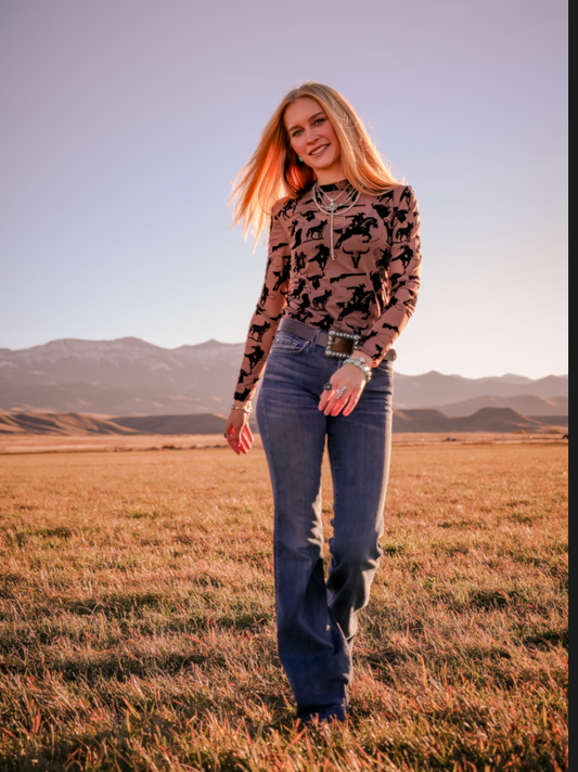 Brown Buffalo Dreams Velvet Mesh Top