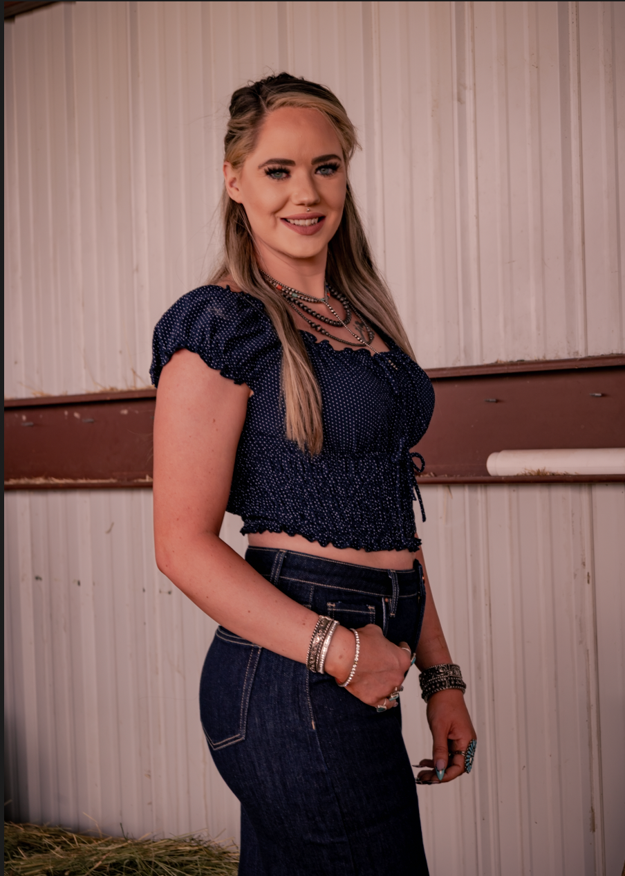 Polka Dot Ruched Drawstring Crop Top