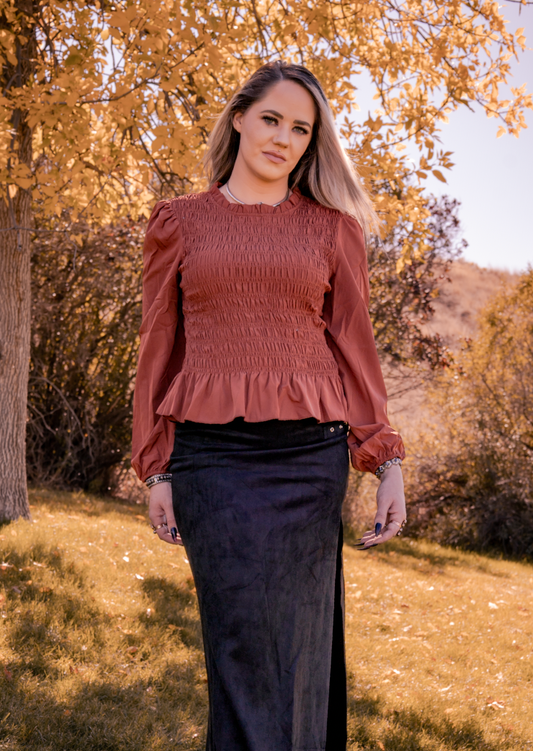 Fall Pleated Frilled Blouse