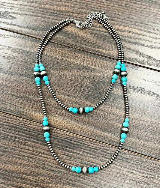 22" Western Turquoise 2-strand Necklace