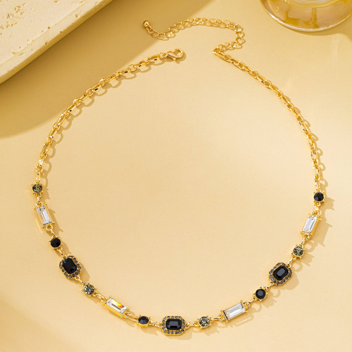 Geometric Black Crystal Baguette Necklace | 80N93313