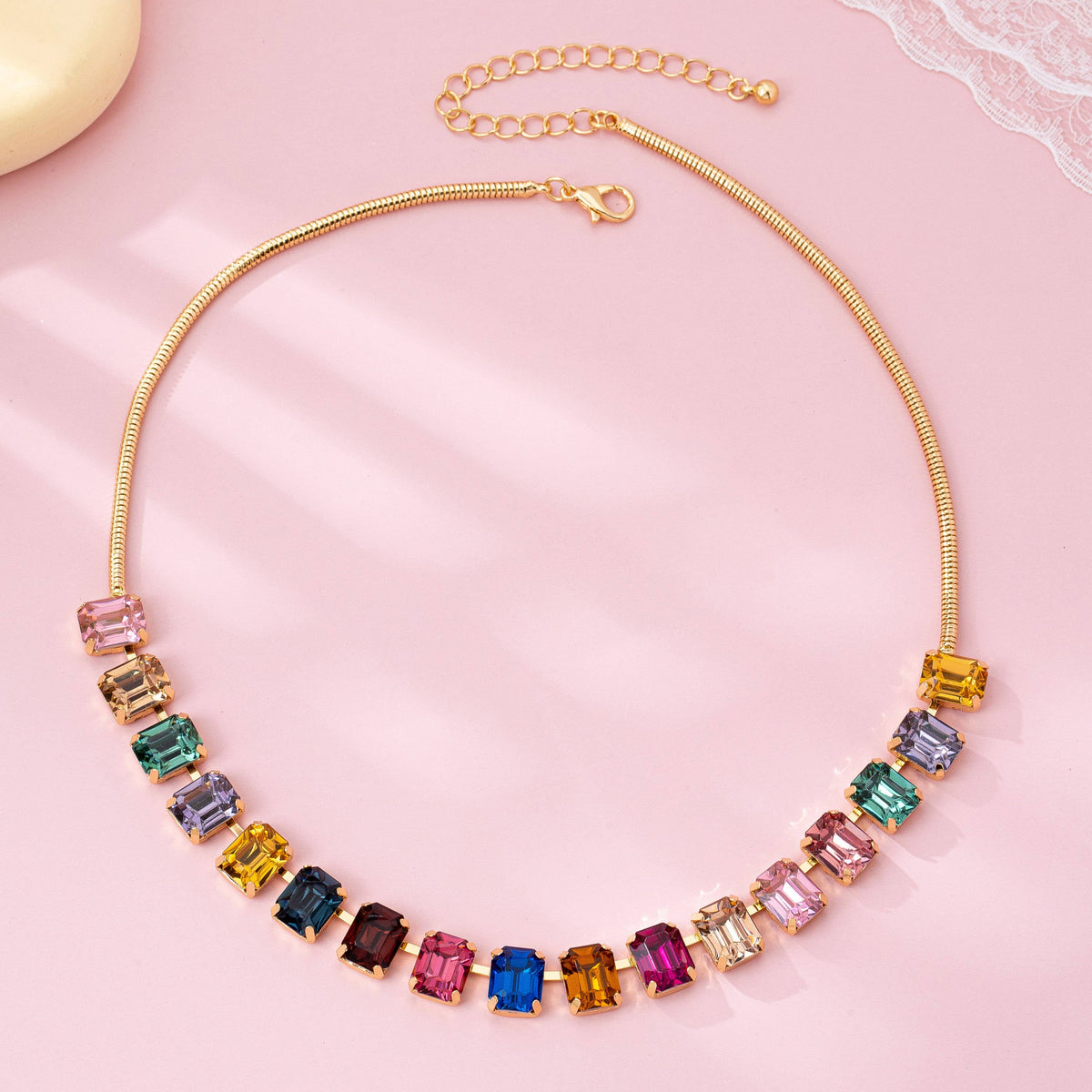 Rainbow Emerald-Cut Gemstone Statement Necklace | 80N92825