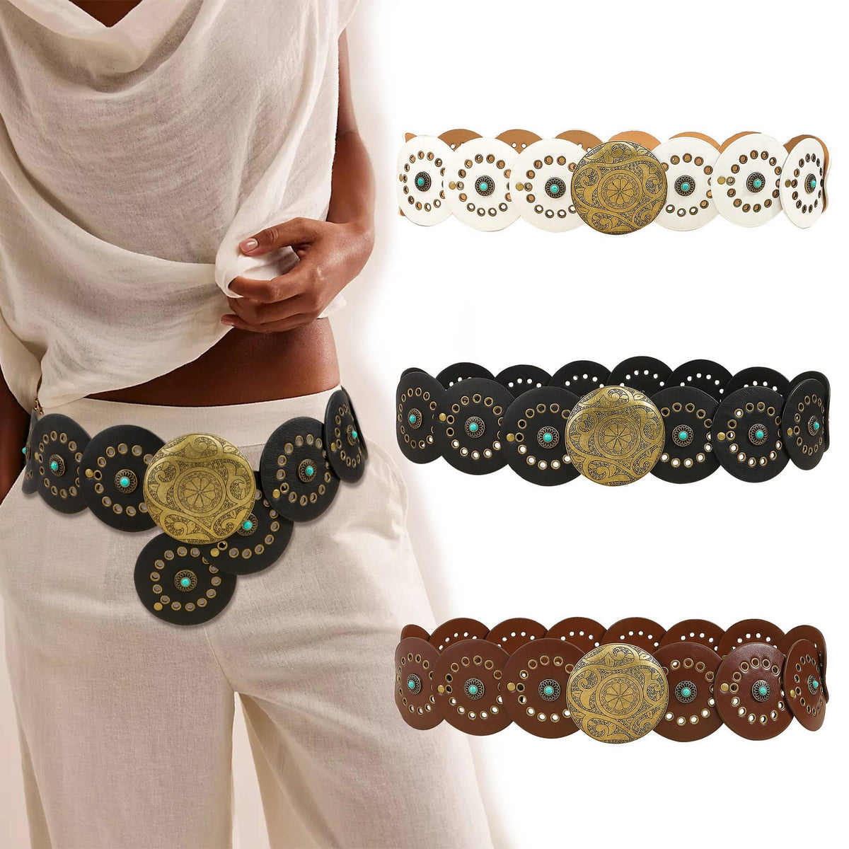 Studded Circular Disc Snap Y Shape Punk Belt | 40BT657
