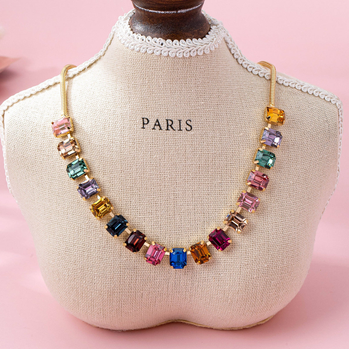 Rainbow Emerald-Cut Gemstone Statement Necklace | 80N92825