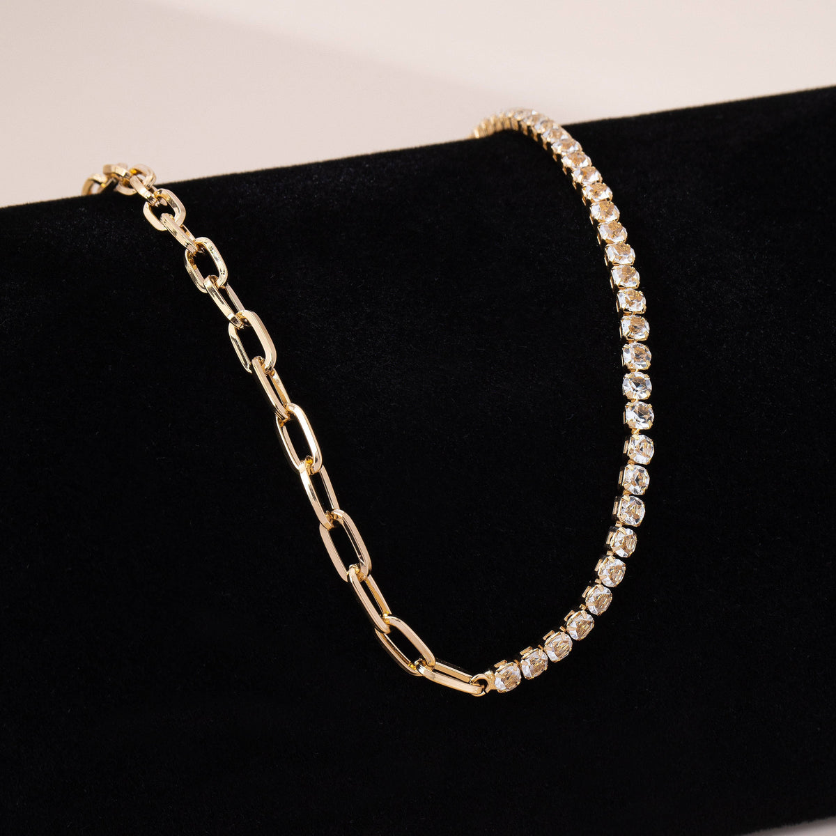 Dual Necklace-Half Rhinestones & Half Link Chain | 80N92669