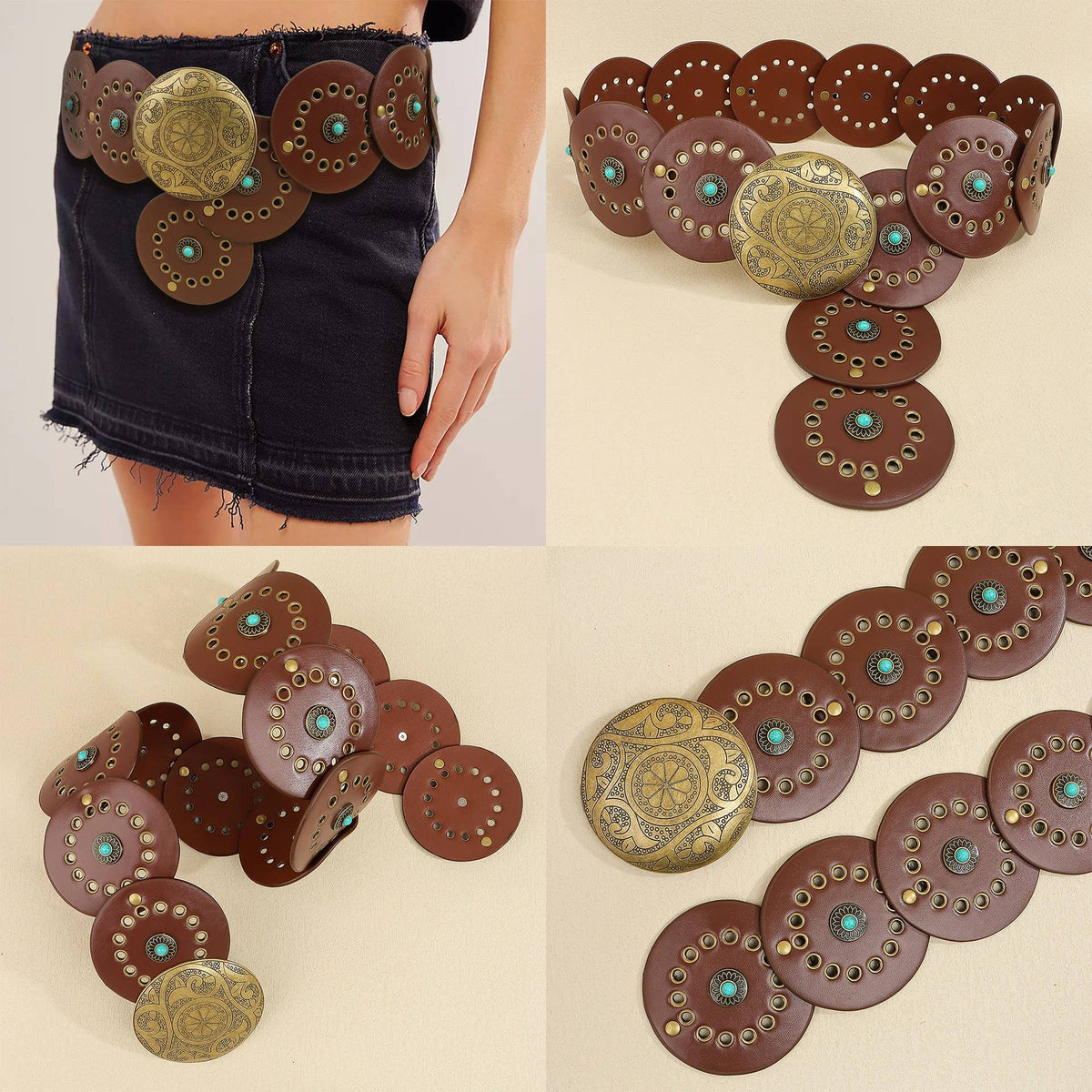 Studded Circular Disc Snap Y Shape Punk Belt | 40BT657
