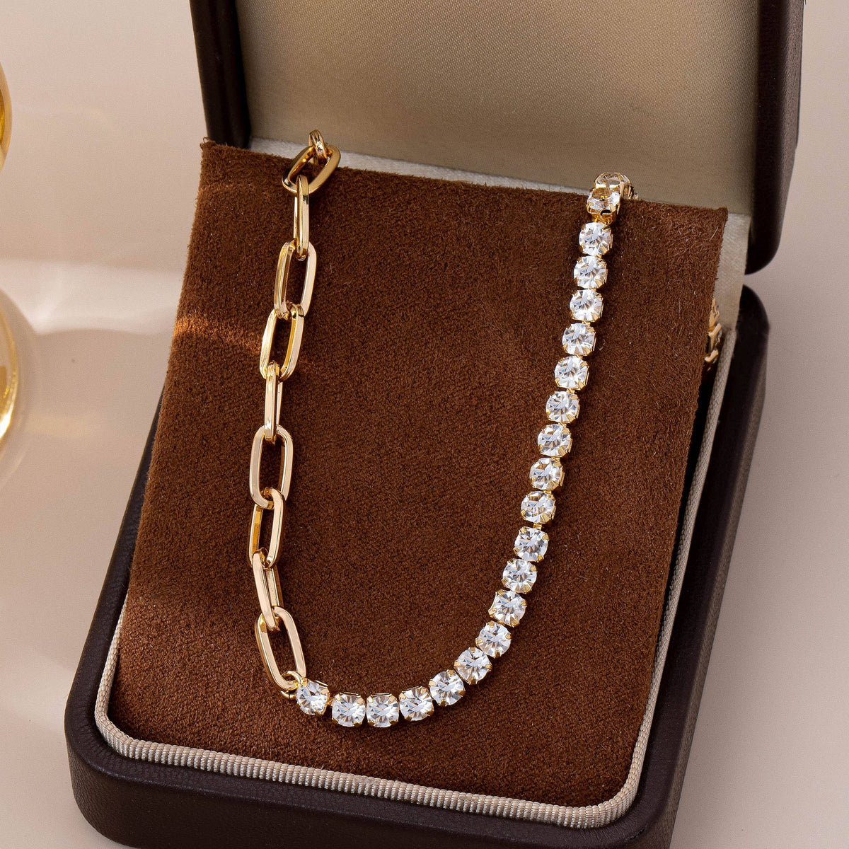 Dual Necklace-Half Rhinestones & Half Link Chain | 80N92669