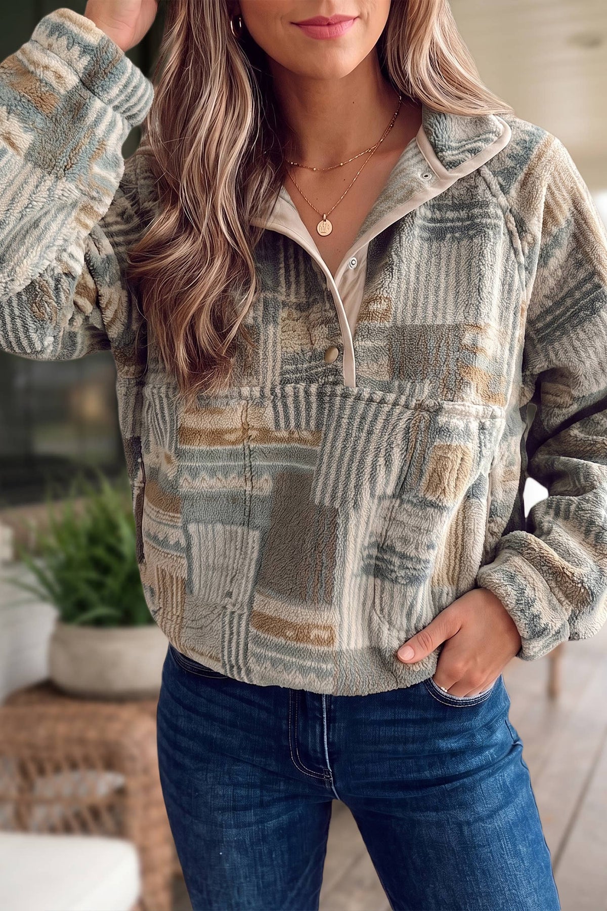 Western Fleece Pullover Long Sleeve Sweatshirt | S-XL