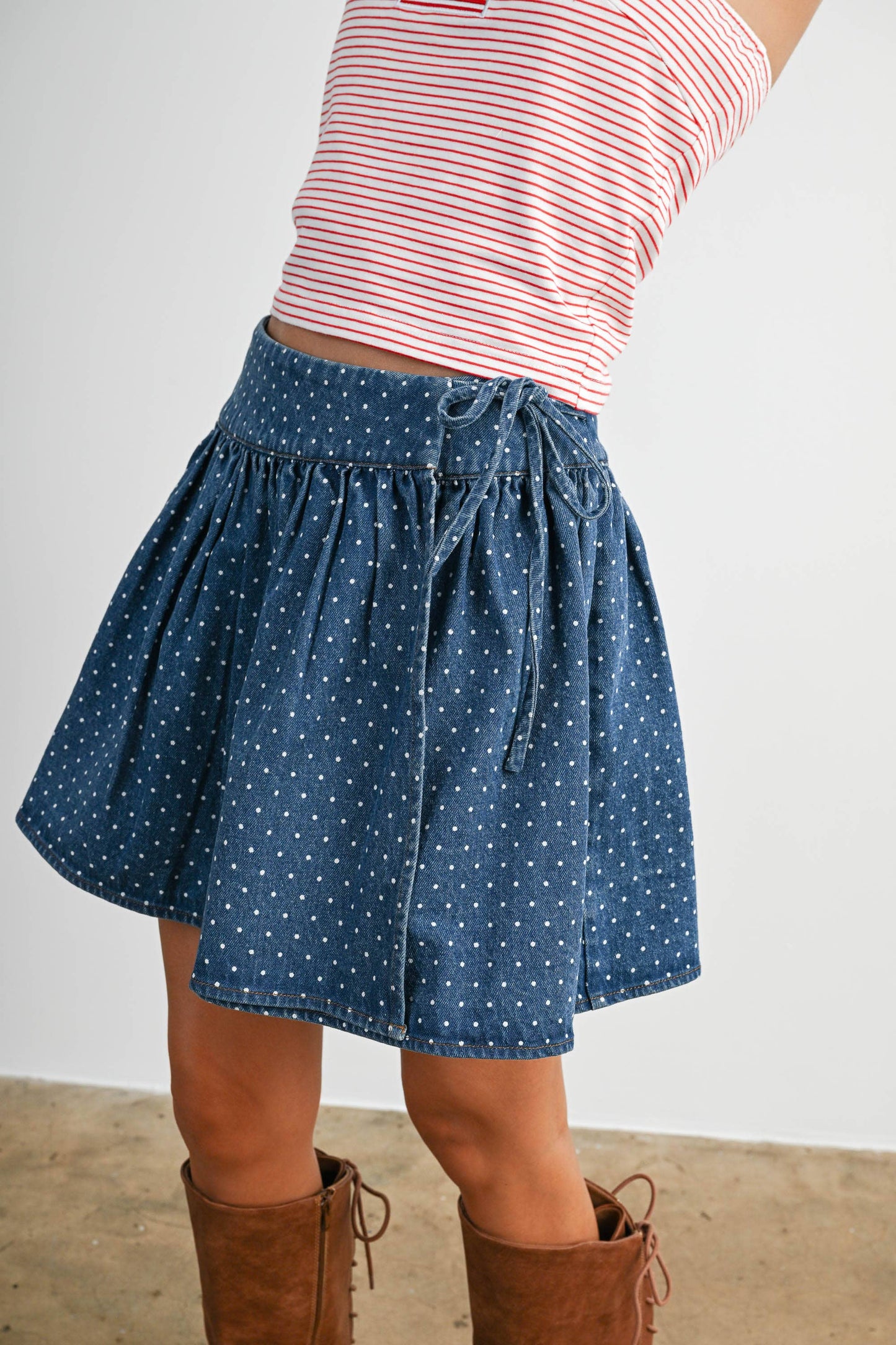 Dotted Swiss Gathered Miniskirt
