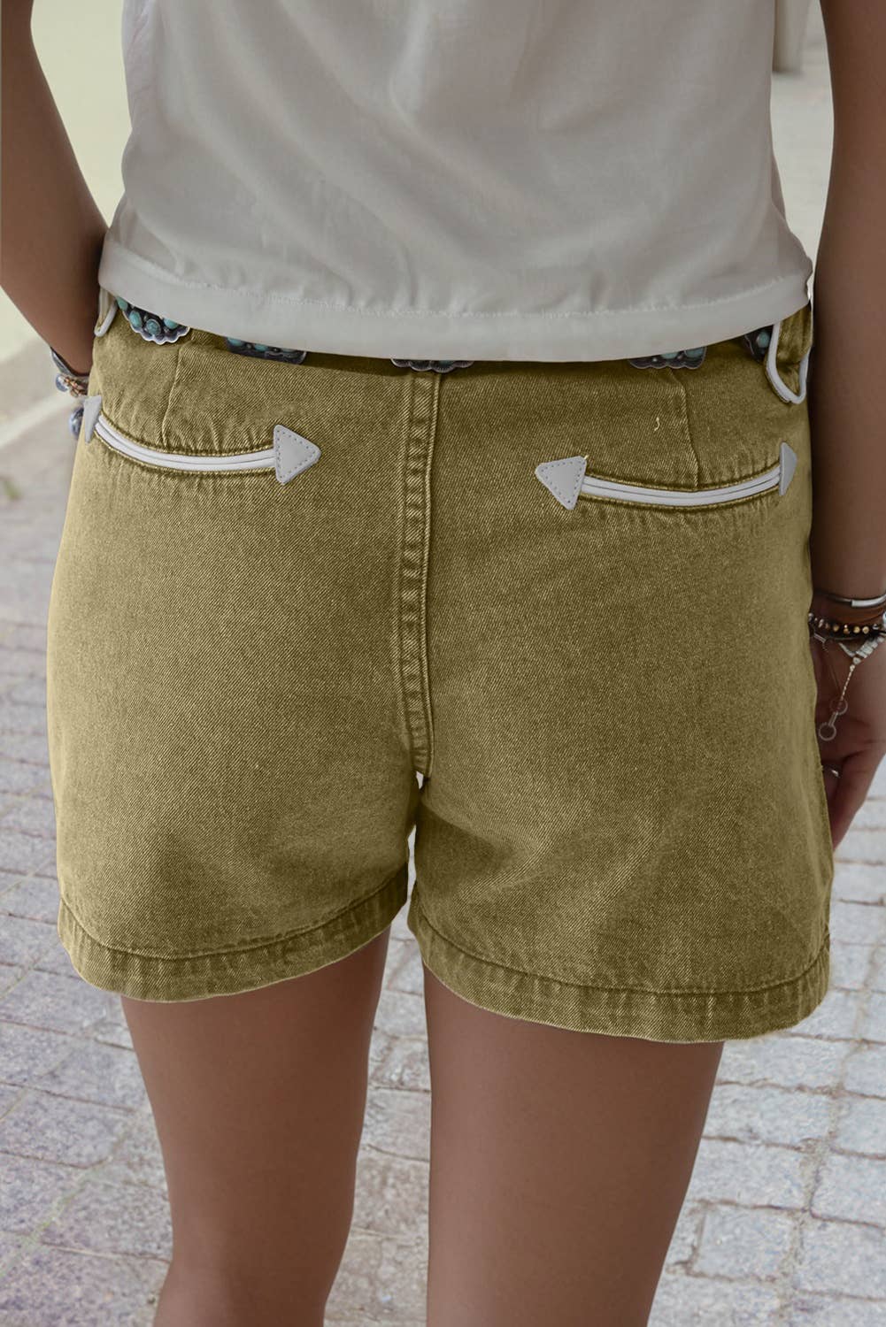 Western Contrast Arrow Detail Western Denim Shorts