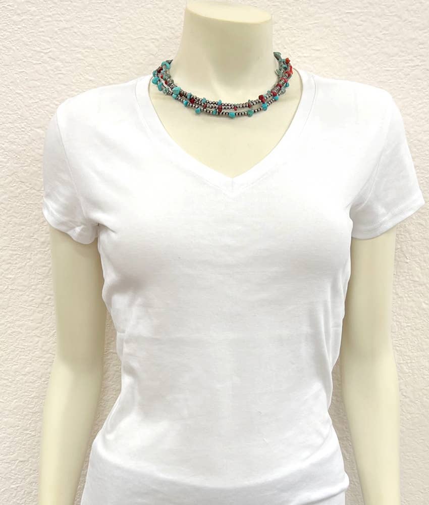 16" Western Turquoise/Coral 3-strand Necklace